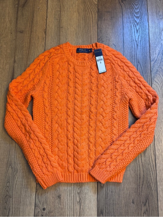 Polo Ralph Lauren Sweaters - Polo by Ralph Lauren Bright Orange Cable-Knit Crewneck Sweater